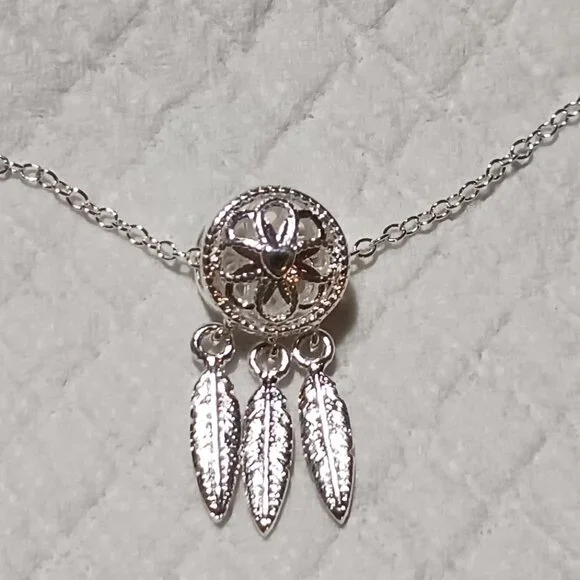925 Sterling Silver Plated Dream Catcher Necklace - Picture 10 of 11
